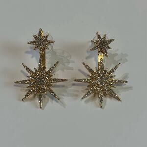 Gold Star Dangle Earrings with Diamond Details